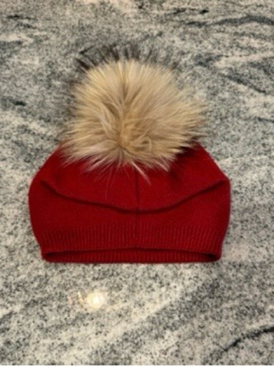 New Custom Designed Red Raspberry Knit Slouchy Pom Beanie with Layered Butterfly main image 4